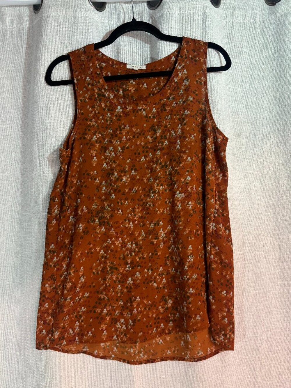 Pleione Tank Top Blouse - Womens XS - Orange Rust Floral Round Neck Flowy Spring